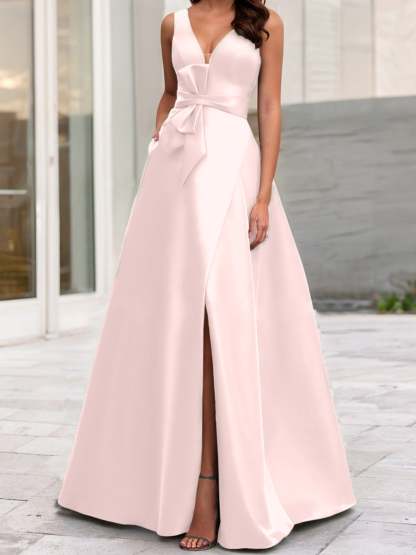 V-Neck Sleeveless A-Line Princess Mother Of The Bride Dress With Side Split