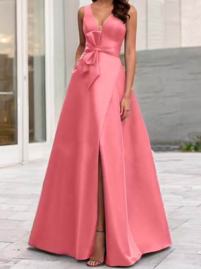 V-Neck Sleeveless A-Line Princess Mother Of The Bride Dress With Side Split