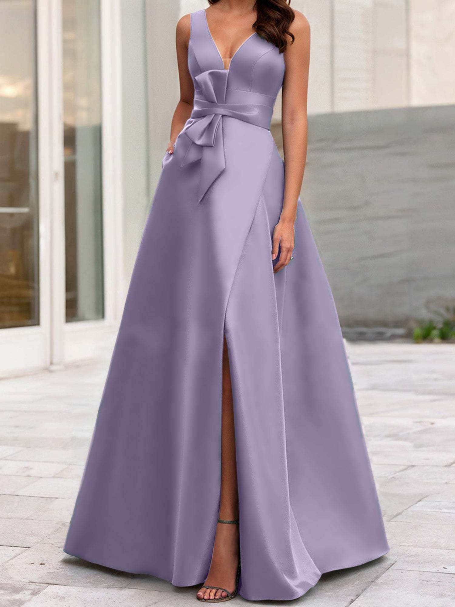 V-Neck Sleeveless A-Line Princess Mother Of The Bride Dress With Side Split