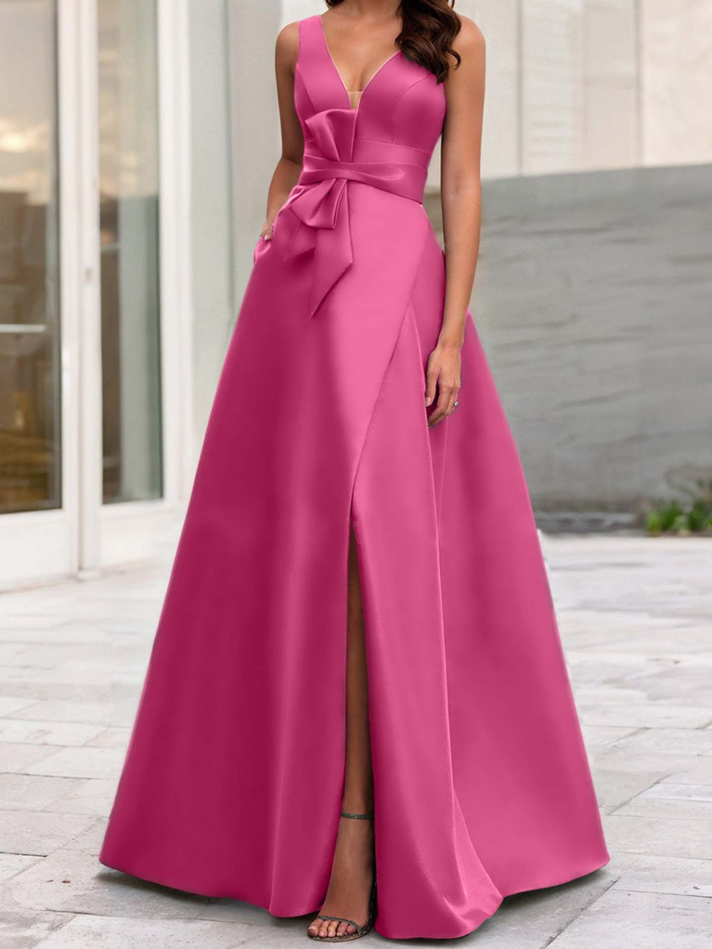 V-Neck Sleeveless A-Line Princess Mother Of The Bride Dress With Side Split