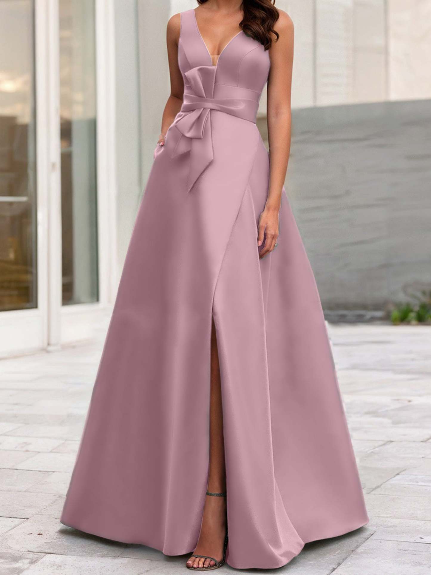 V-Neck Sleeveless A-Line Princess Mother Of The Bride Dress With Side Split