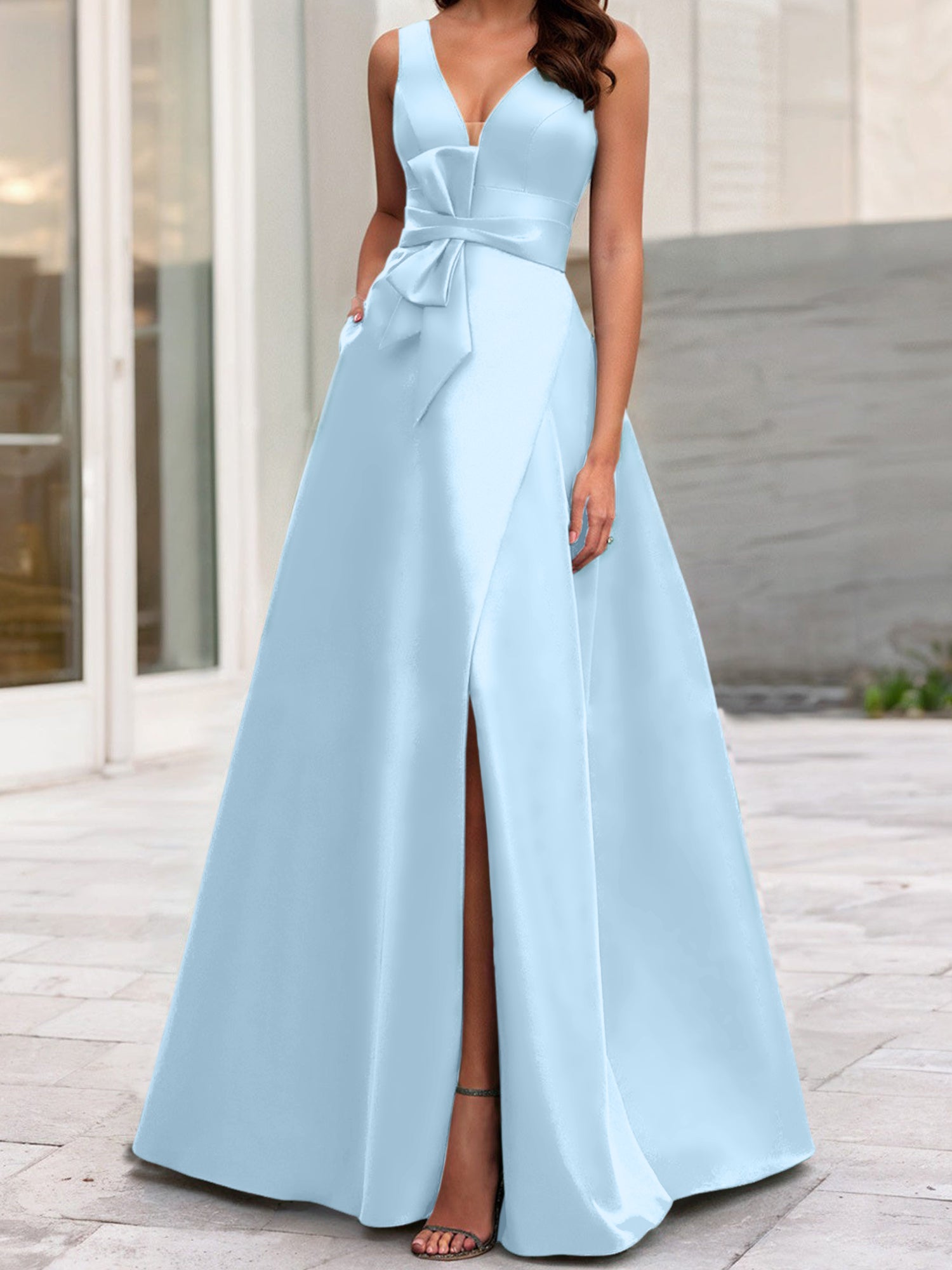 V-Neck Sleeveless A-Line Princess Mother Of The Bride Dress With Side Split