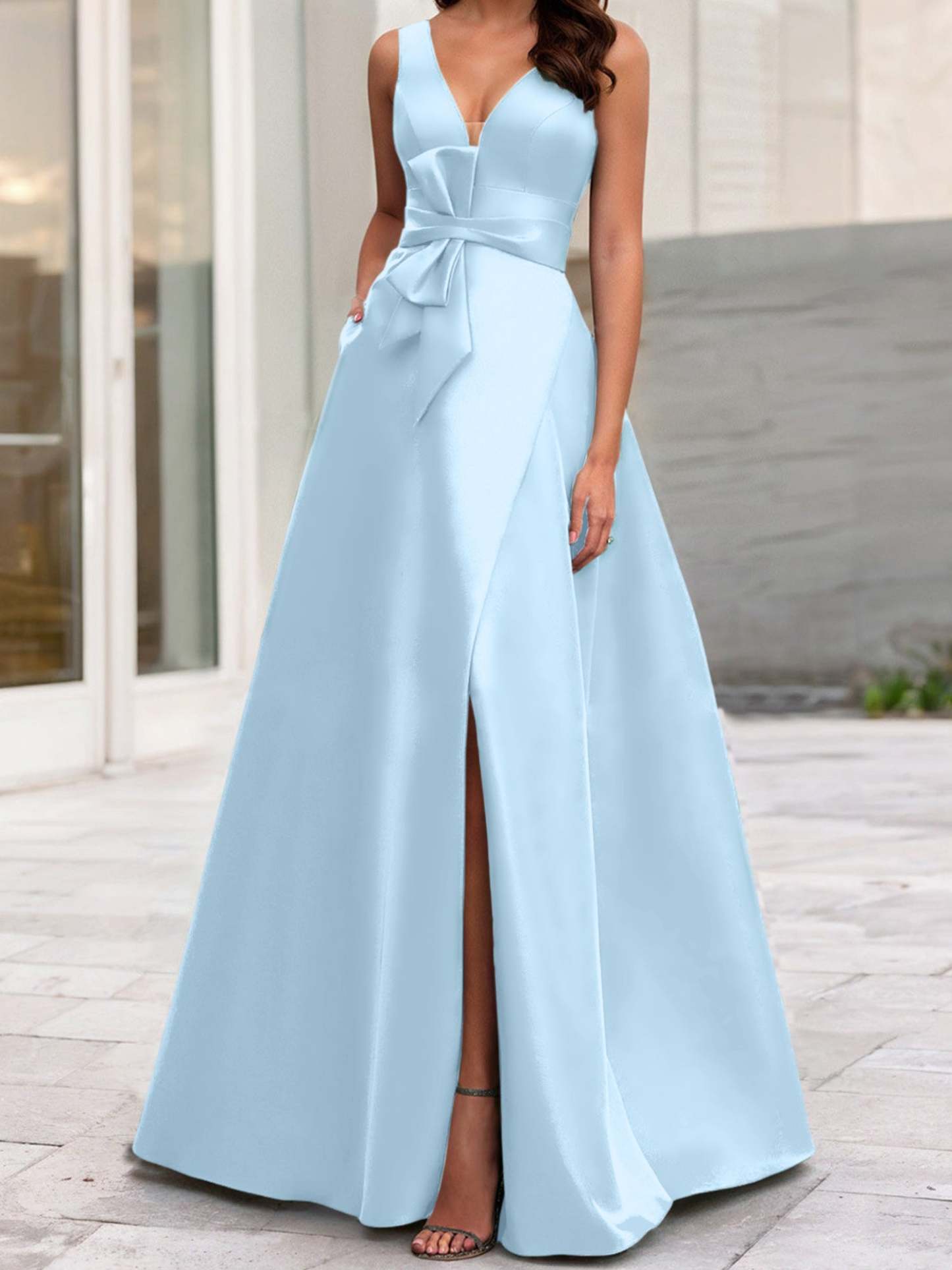 V-Neck Sleeveless A-Line Princess Mother Of The Bride Dress With Side Split