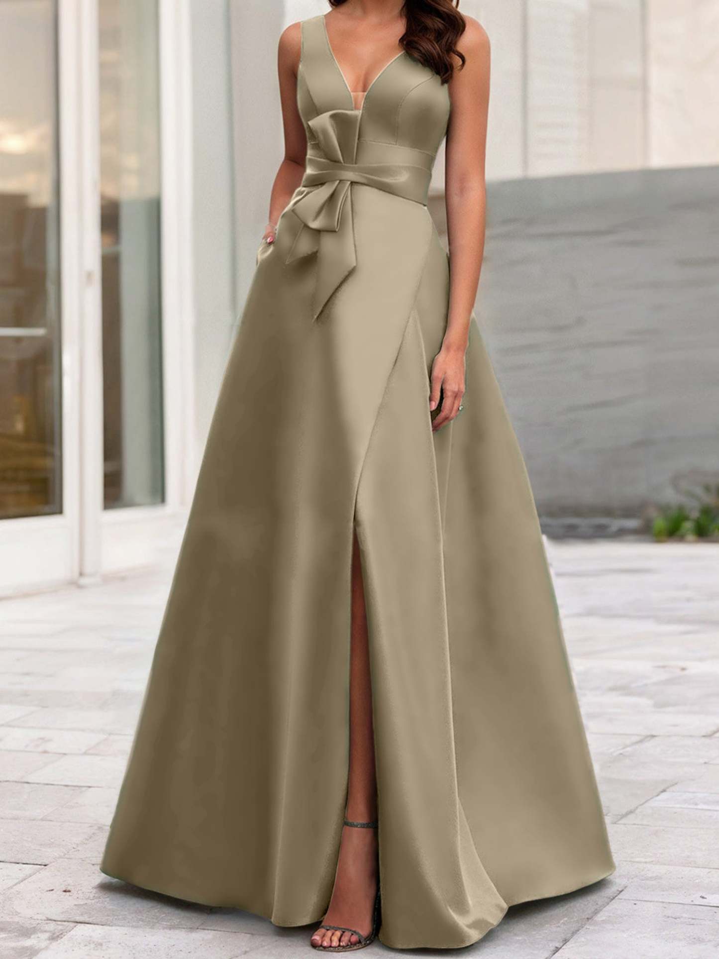 V-Neck Sleeveless A-Line Princess Mother Of The Bride Dress With Side Split