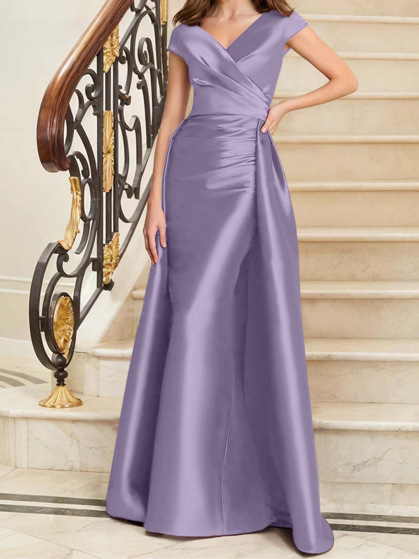 Sleeveless Satin V-Neck Sheath Dress for the Mother of the Bride