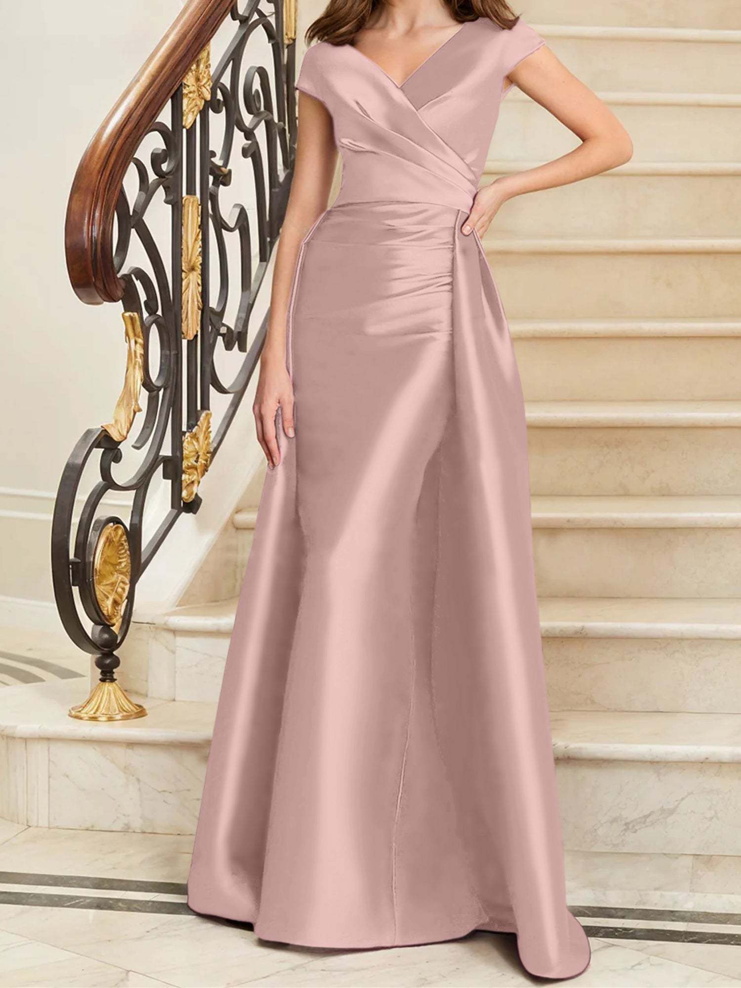 Sleeveless Satin V-Neck Sheath Dress for the Mother of the Bride