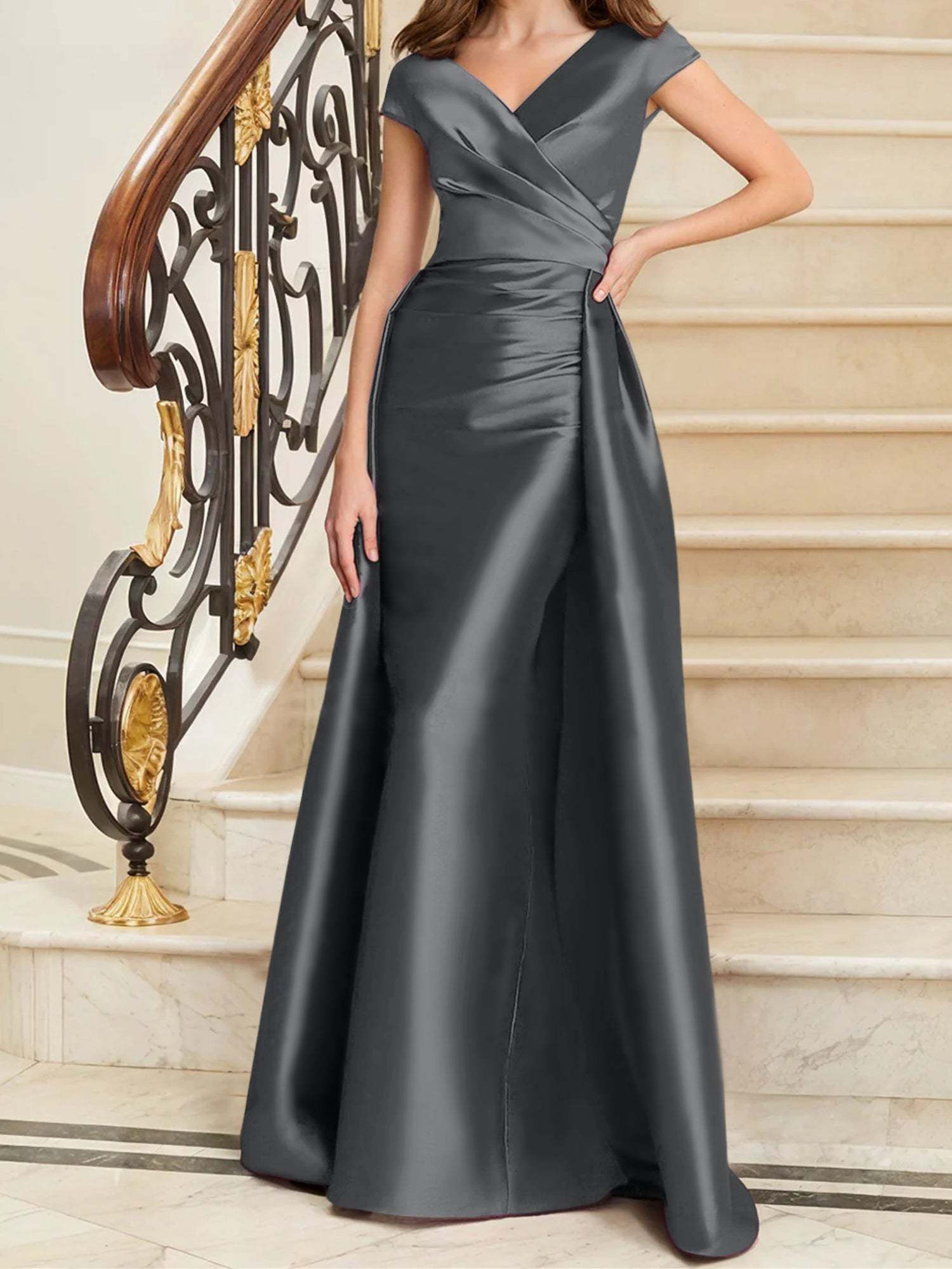 Sleeveless Satin V-Neck Sheath Dress for the Mother of the Bride