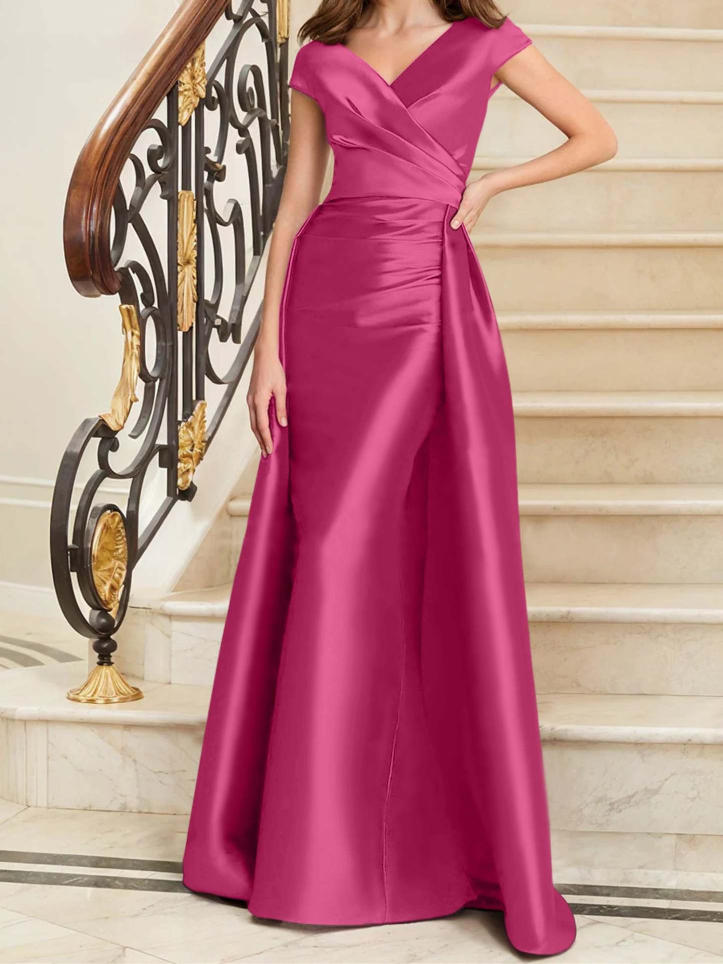 Sleeveless Satin V-Neck Sheath Dress for the Mother of the Bride