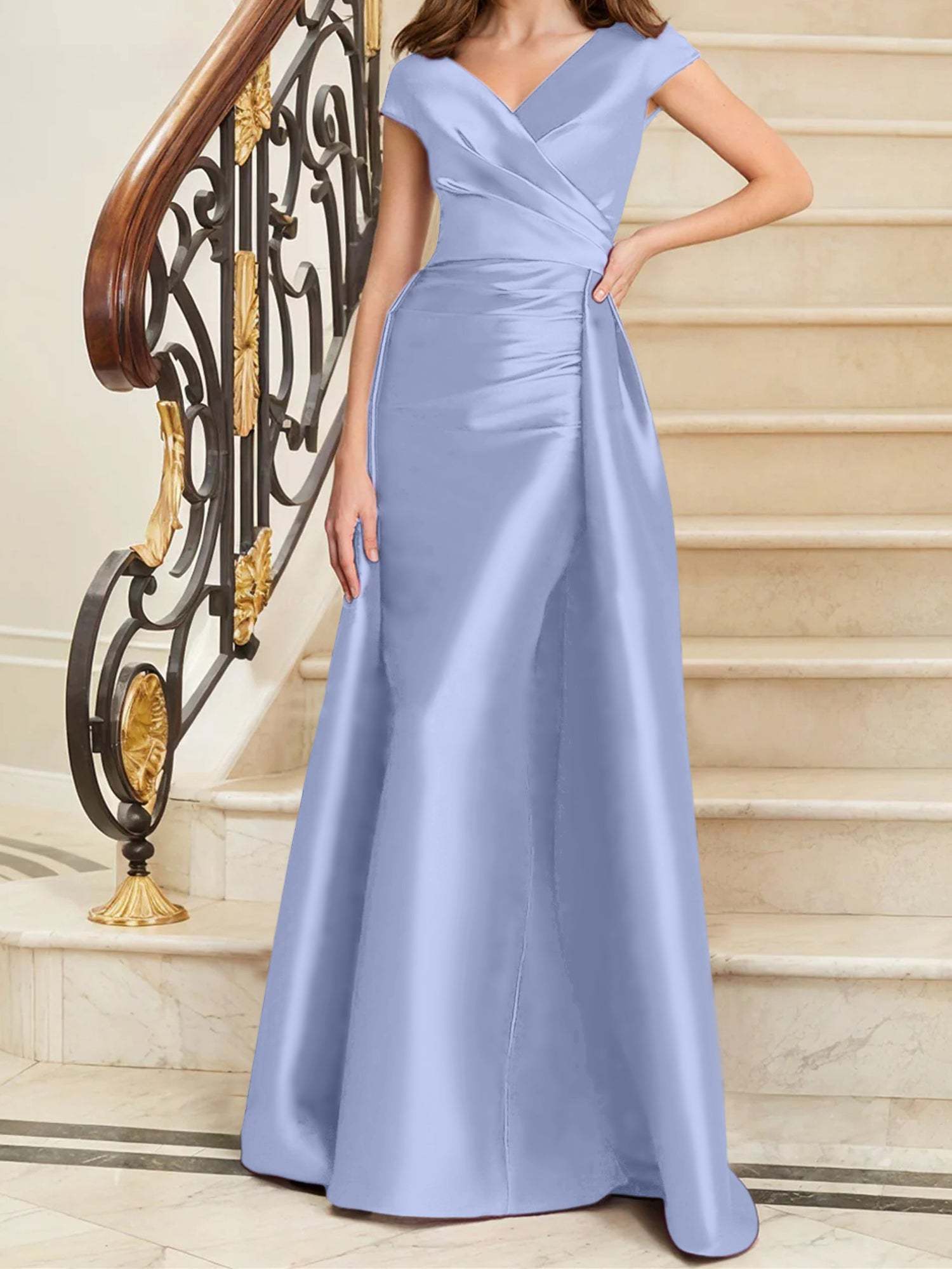 Sleeveless Satin V-Neck Sheath Dress for the Mother of the Bride