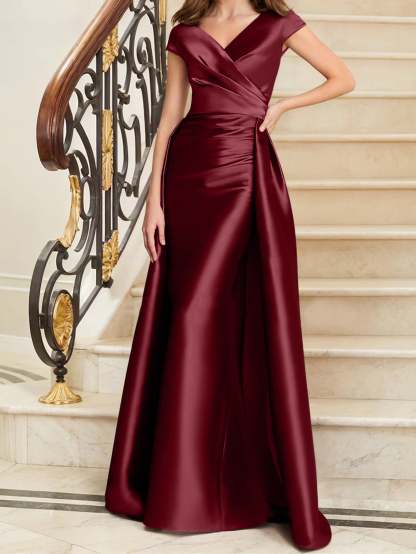 Sleeveless Satin V-Neck Sheath Dress for the Mother of the Bride