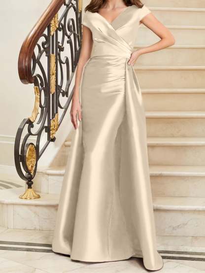Sleeveless Satin V-Neck Sheath Dress for the Mother of the Bride