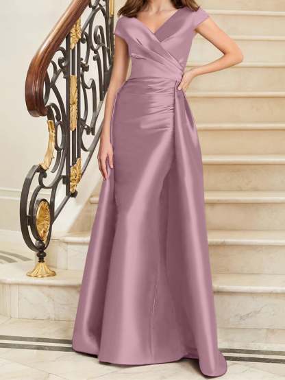 Sleeveless Satin V-Neck Sheath Dress for the Mother of the Bride