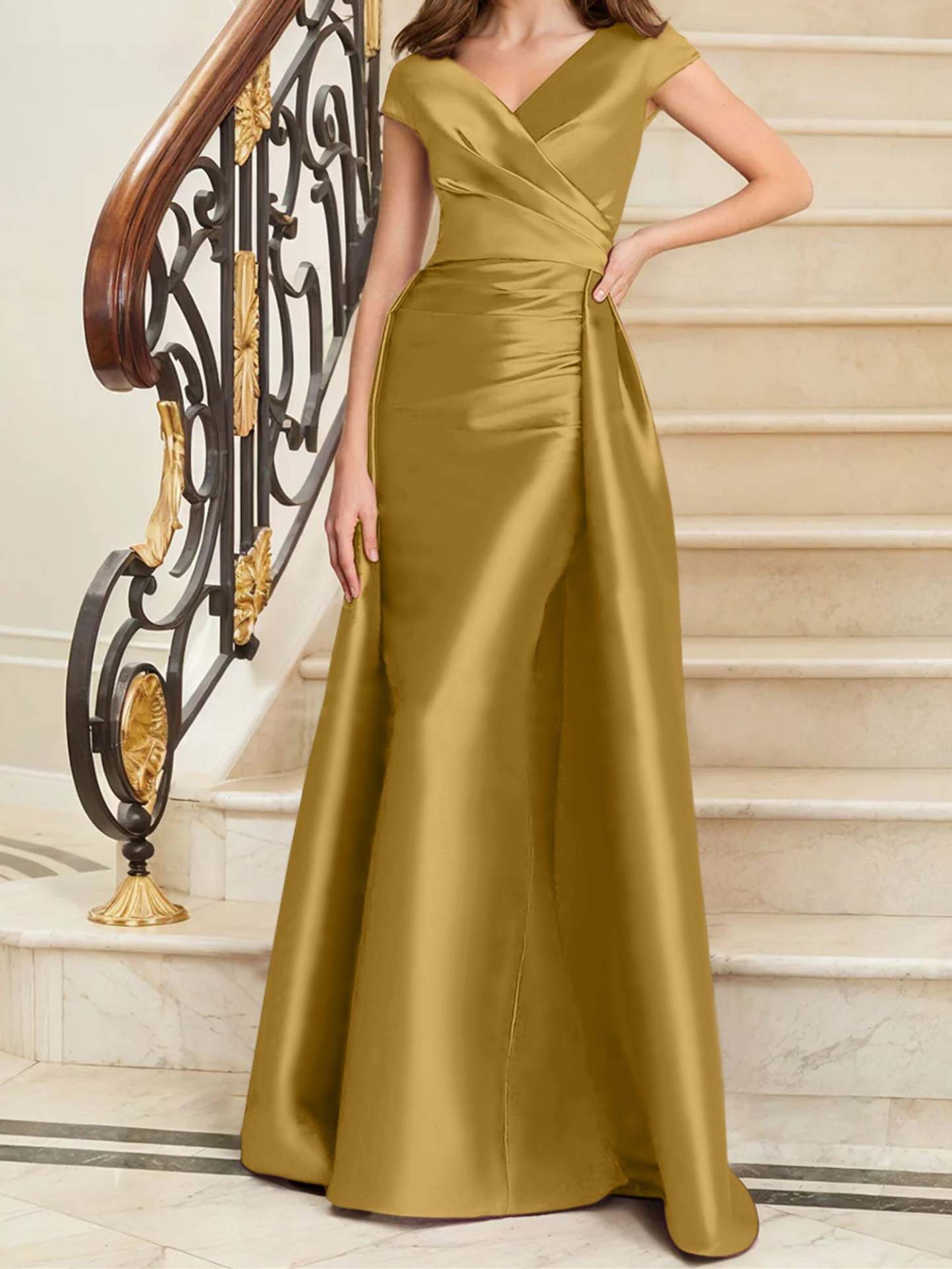 Sleeveless Satin V-Neck Sheath Dress for the Mother of the Bride