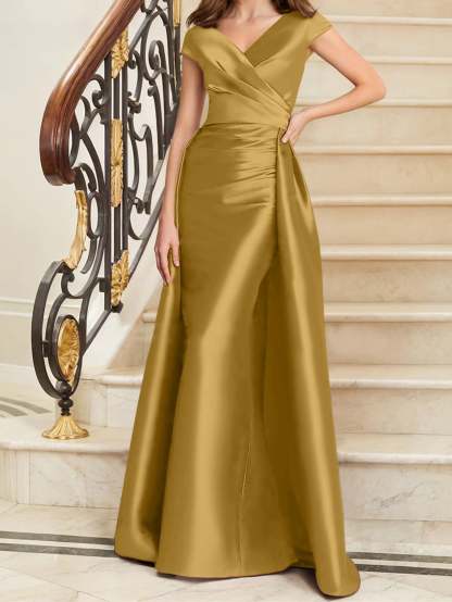 Sleeveless Satin V-Neck Sheath Dress for the Mother of the Bride