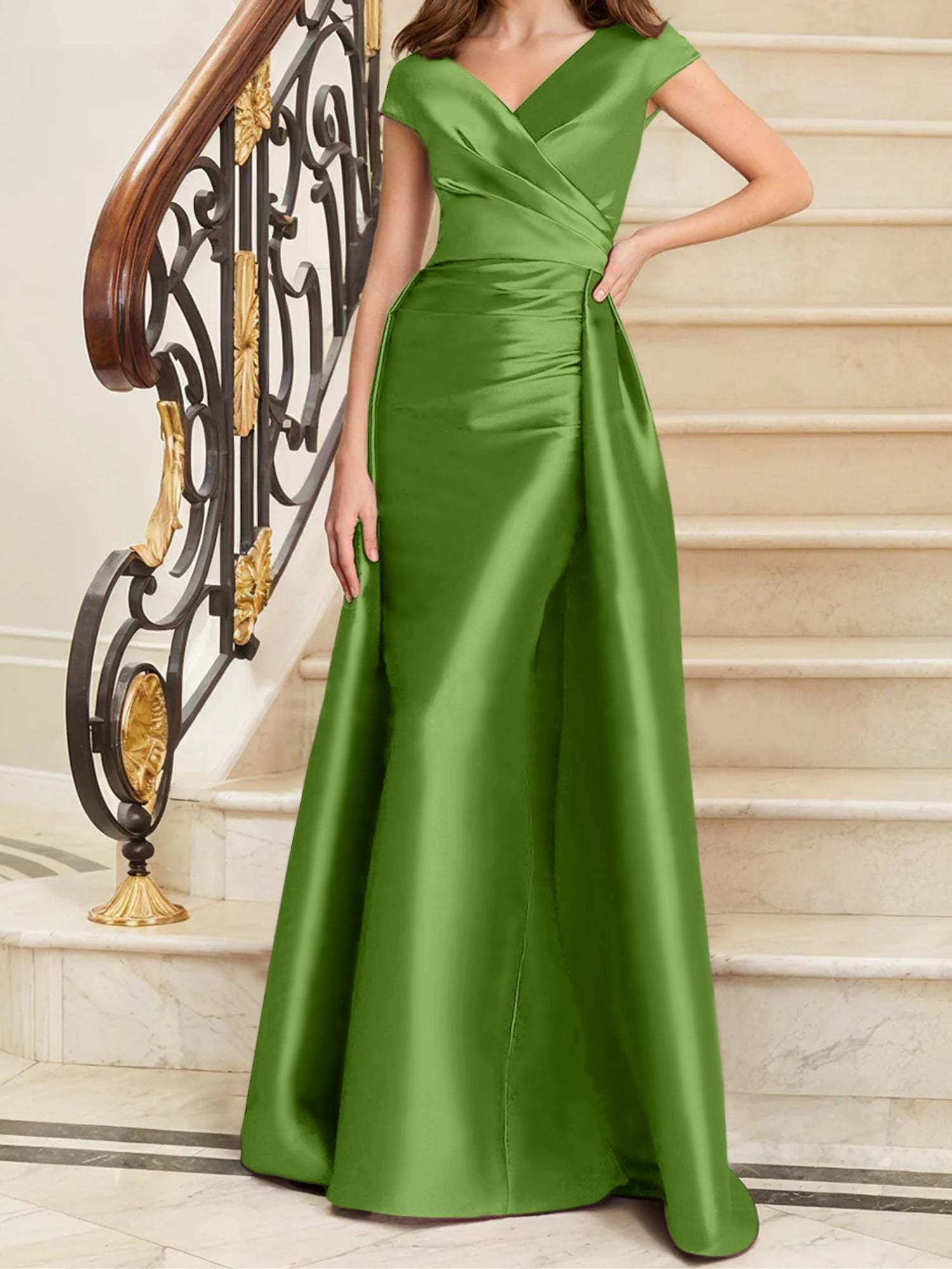 Sleeveless Satin V-Neck Sheath Dress for the Mother of the Bride