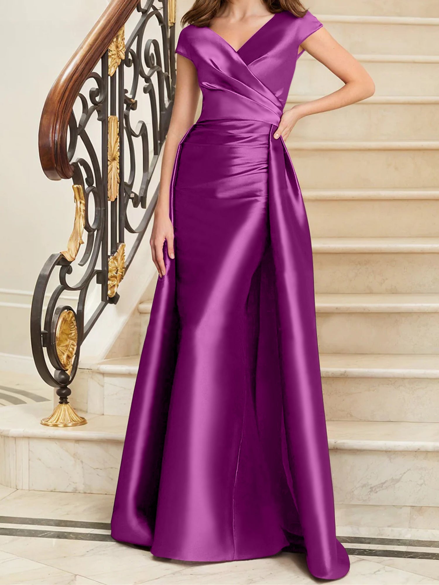 Sleeveless Satin V-Neck Sheath Dress for the Mother of the Bride