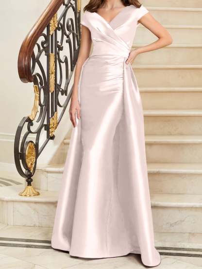 Sleeveless Satin V-Neck Sheath Dress for the Mother of the Bride