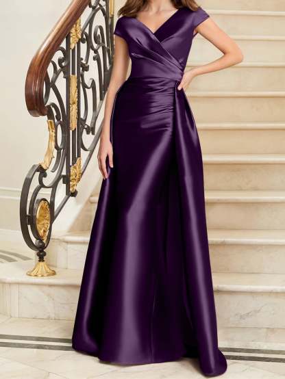 Sleeveless Satin V-Neck Sheath Dress for the Mother of the Bride