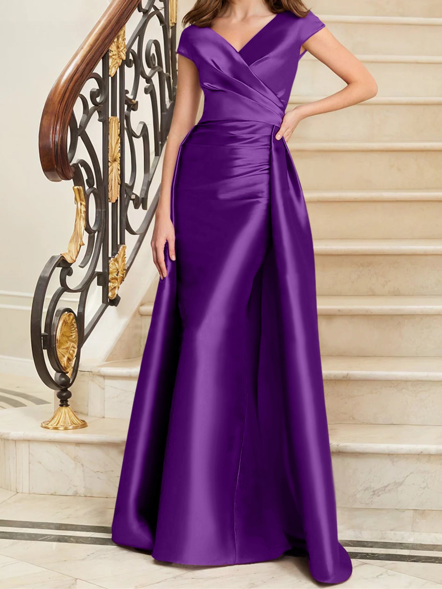 Sleeveless Satin V-Neck Sheath Dress for the Mother of the Bride