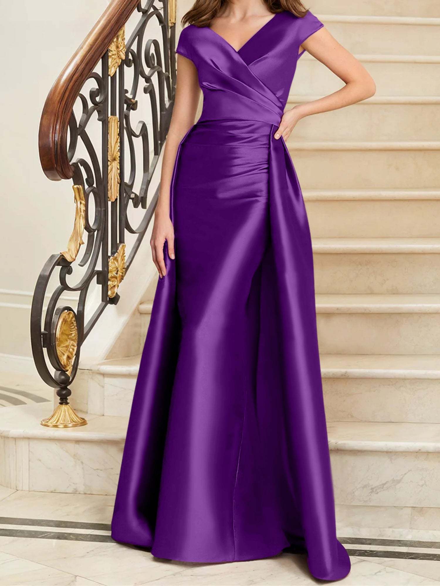 Sleeveless Satin V-Neck Sheath Dress for the Mother of the Bride