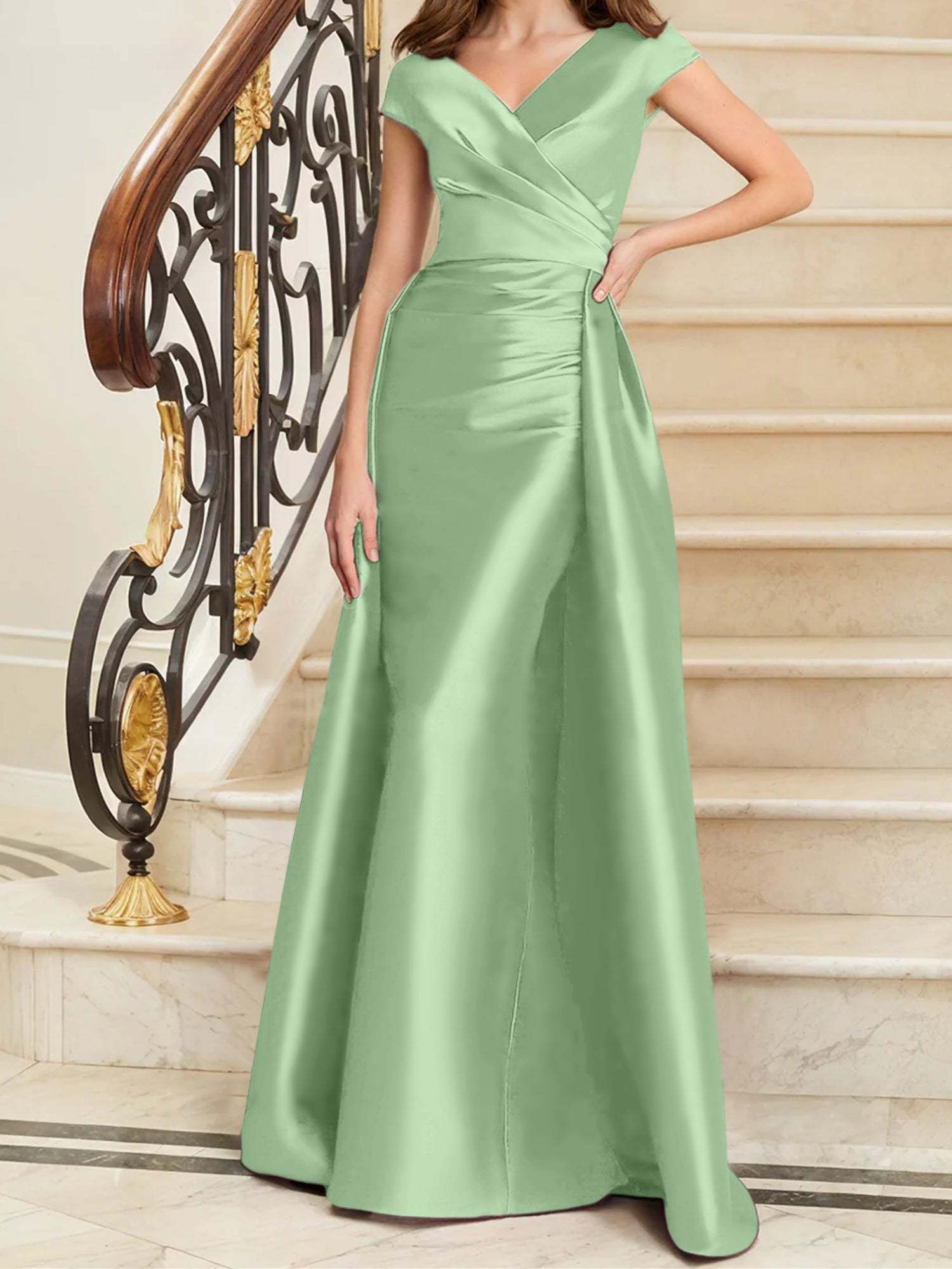 Sleeveless Satin V-Neck Sheath Dress for the Mother of the Bride