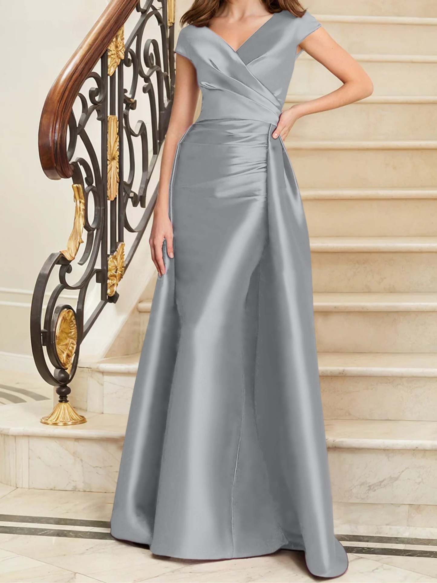 Sleeveless Satin V-Neck Sheath Dress for the Mother of the Bride
