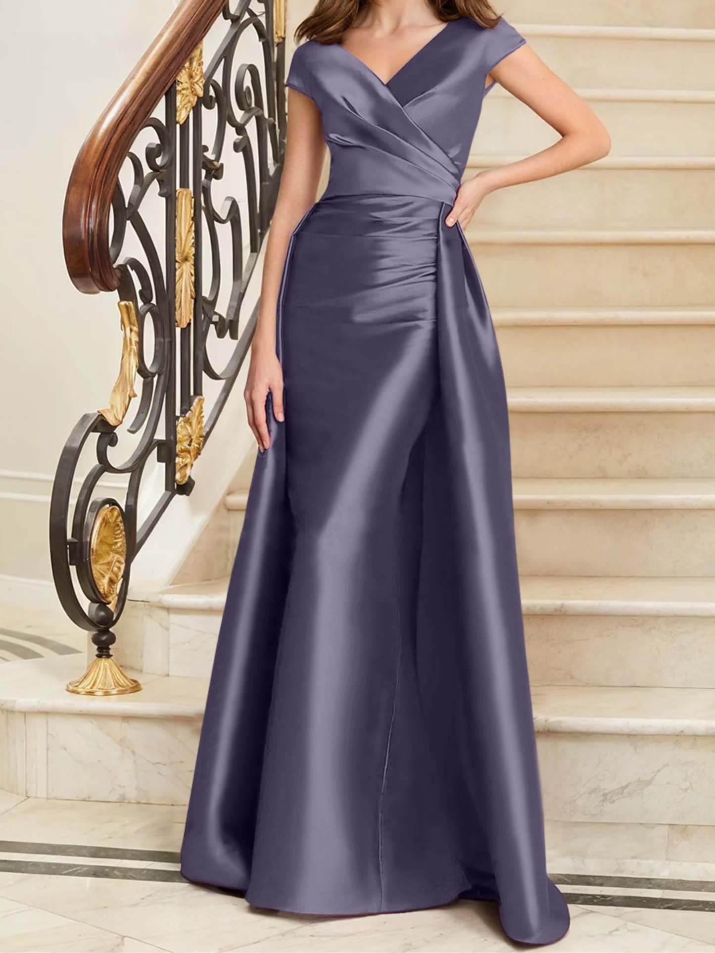 Sleeveless Satin V-Neck Sheath Dress for the Mother of the Bride