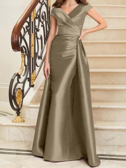 Sleeveless Satin V-Neck Sheath Dress for the Mother of the Bride
