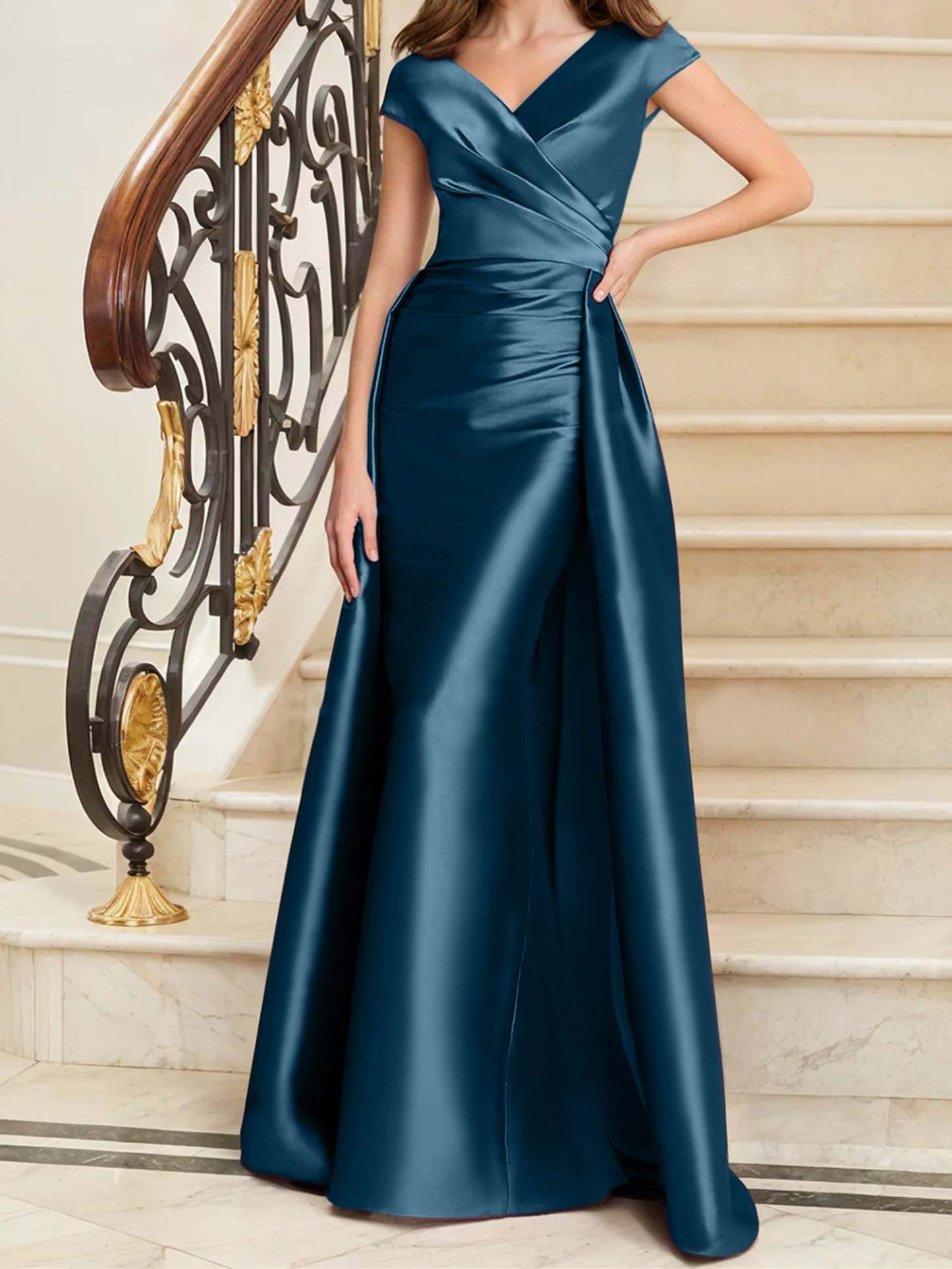 Sleeveless Satin V-Neck Sheath Dress for the Mother of the Bride