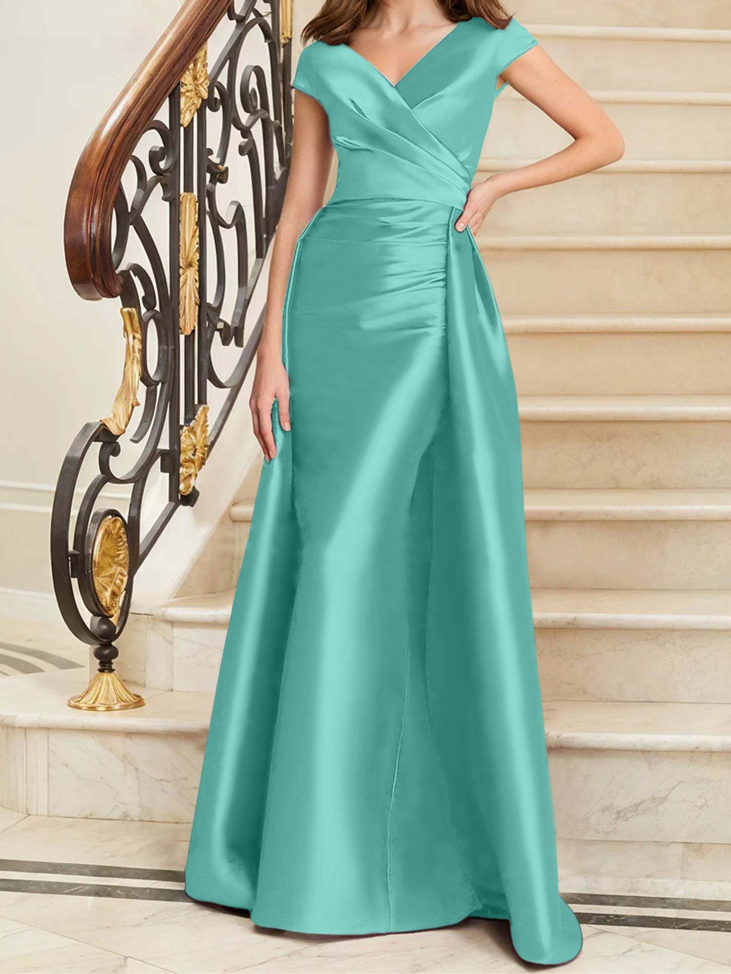 Sleeveless Satin V-Neck Sheath Dress for the Mother of the Bride