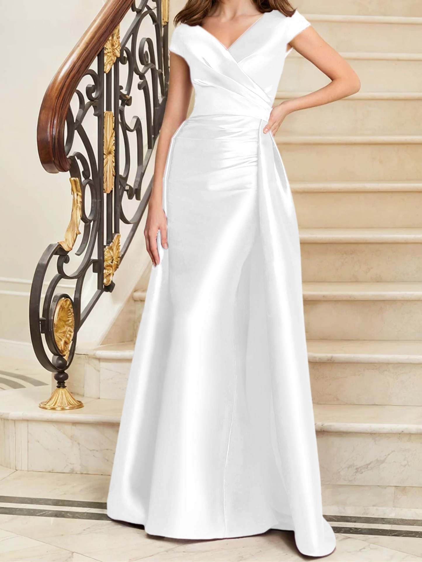 Sleeveless Satin V-Neck Sheath Dress for the Mother of the Bride