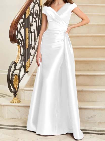 Sleeveless Satin V-Neck Sheath Dress for the Mother of the Bride