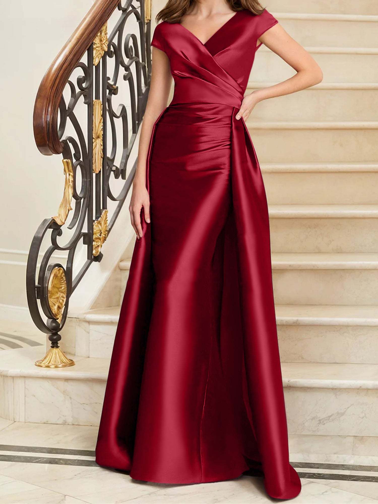 Sleeveless Satin V-Neck Sheath Dress for the Mother of the Bride