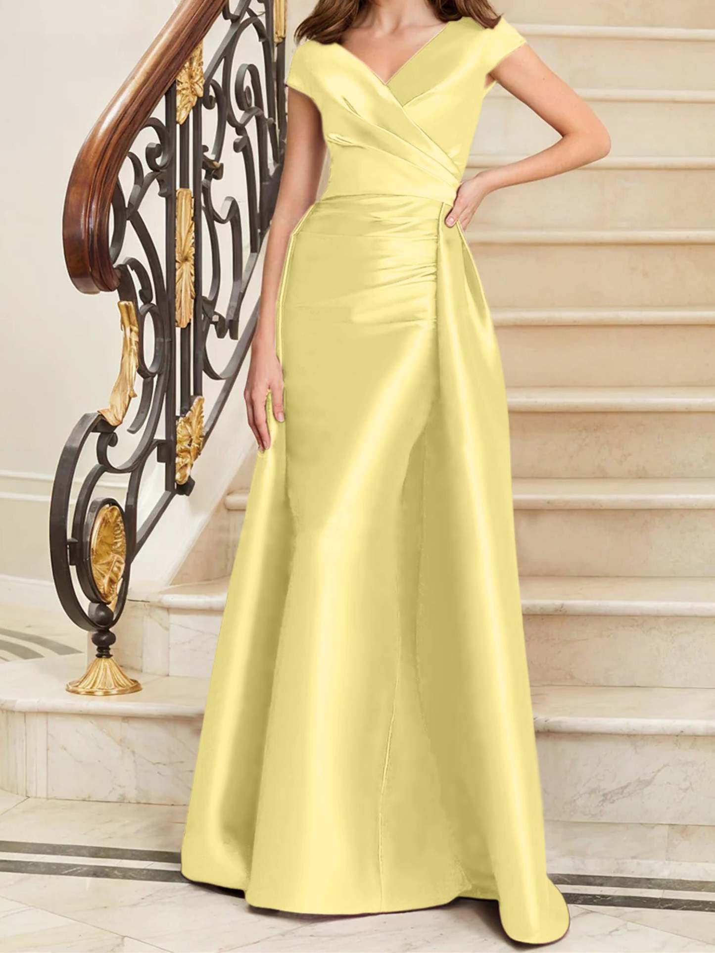Sleeveless Satin V-Neck Sheath Dress for the Mother of the Bride