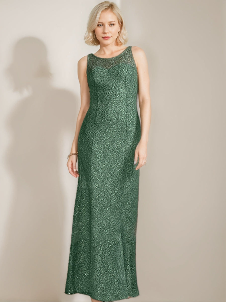 Luxurious Floor-Length Chiffon Mother of the Bride Dress with Scoop Neck and Beading Sequins