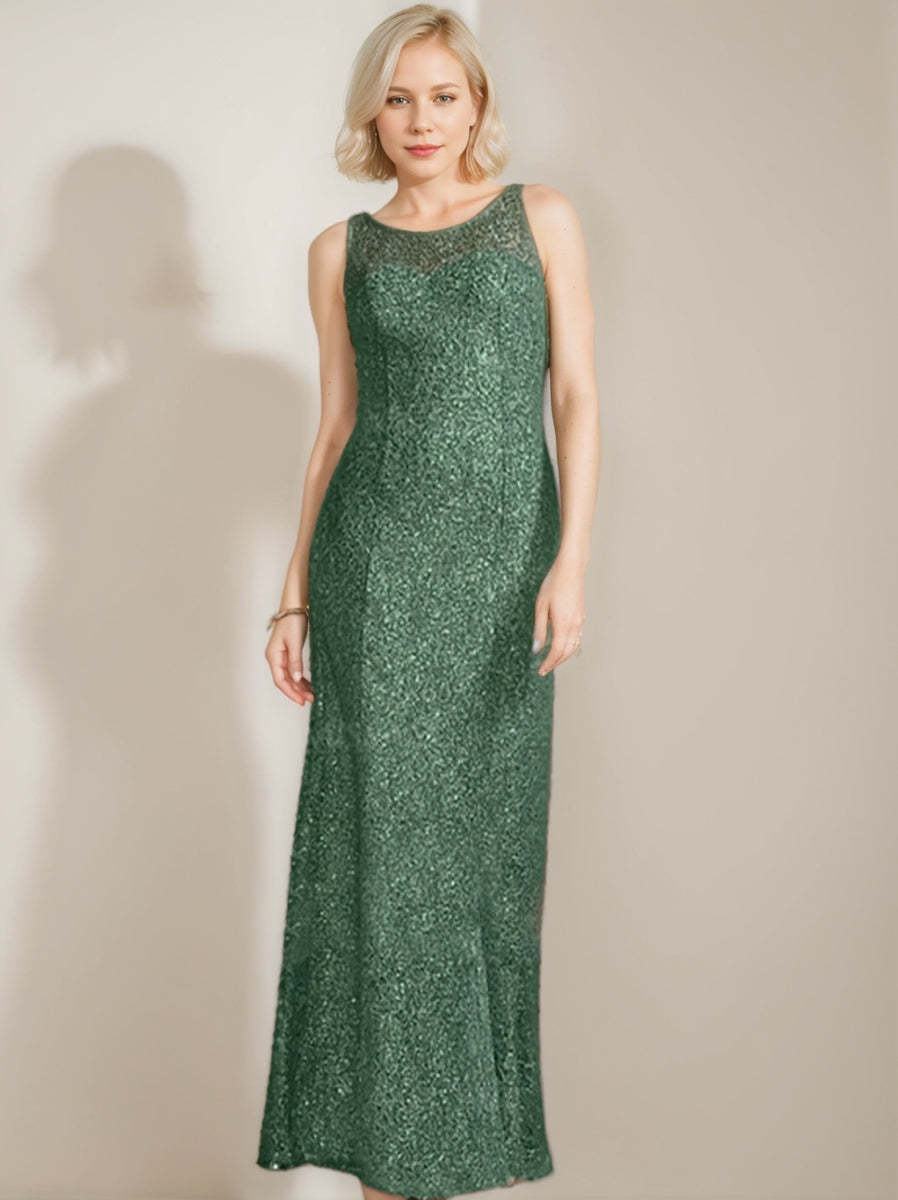 Luxurious Floor-Length Chiffon Mother of the Bride Dress with Scoop Neck and Beading Sequins