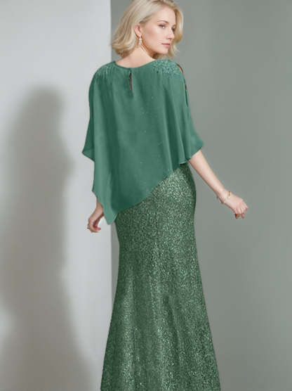 Luxurious Floor-Length Chiffon Mother of the Bride Dress with Scoop Neck and Beading Sequins