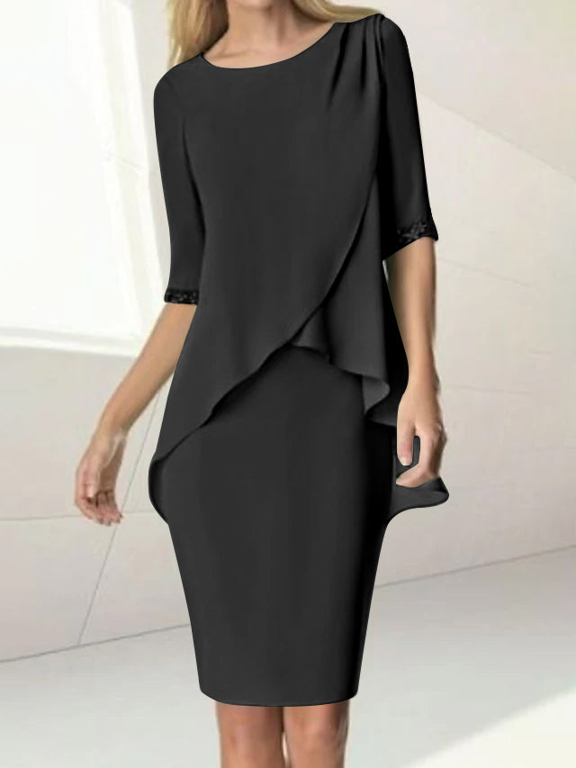 Knee-Length Beaded Sheath Dress with Ruching for the Mother of the Bride