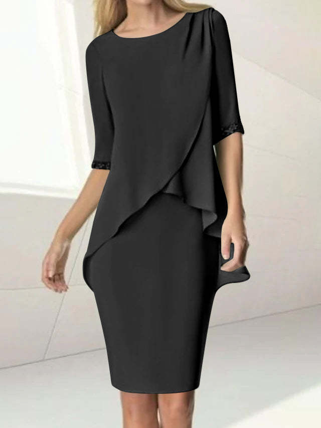 Knee-Length Beaded Sheath Dress with Ruching for the Mother of the Bride