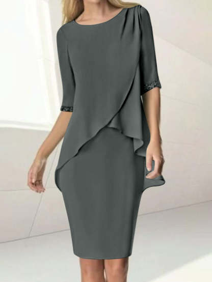 Knee-Length Beaded Sheath Dress with Ruching for the Mother of the Bride