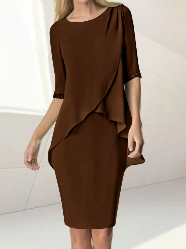 Knee-Length Beaded Sheath Dress with Ruching for the Mother of the Bride