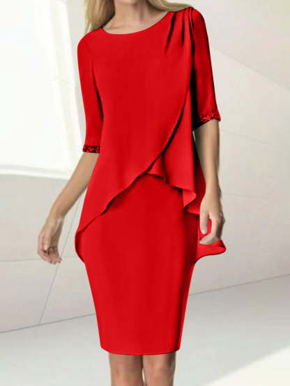 Knee-Length Beaded Sheath Dress with Ruching for the Mother of the Bride