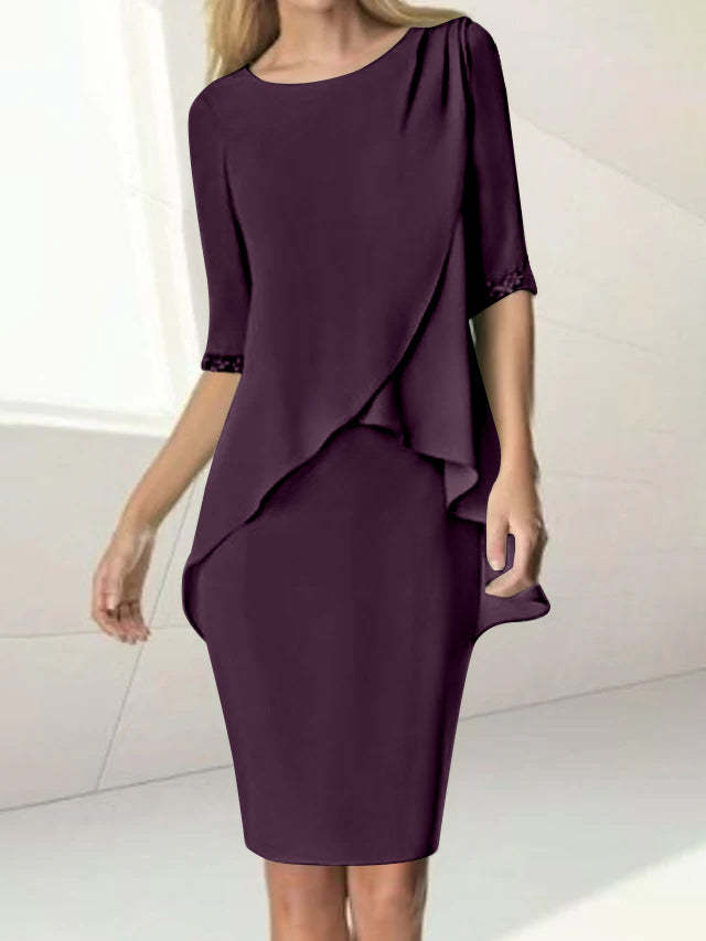 Knee-Length Beaded Sheath Dress with Ruching for the Mother of the Bride