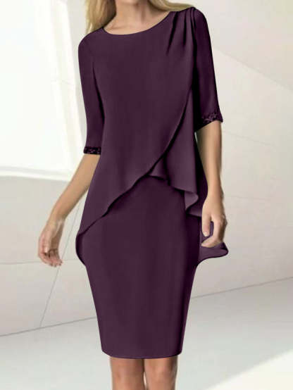 Knee-Length Beaded Sheath Dress with Ruching for the Mother of the Bride