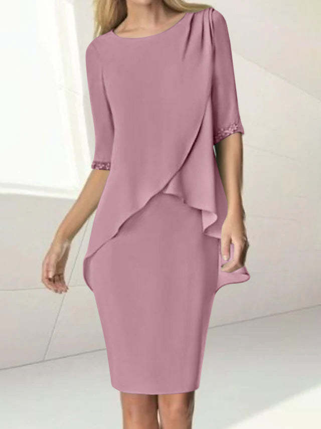 Knee-Length Beaded Sheath Dress with Ruching for the Mother of the Bride