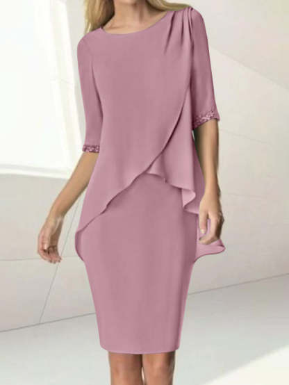 Knee-Length Beaded Sheath Dress with Ruching for the Mother of the Bride