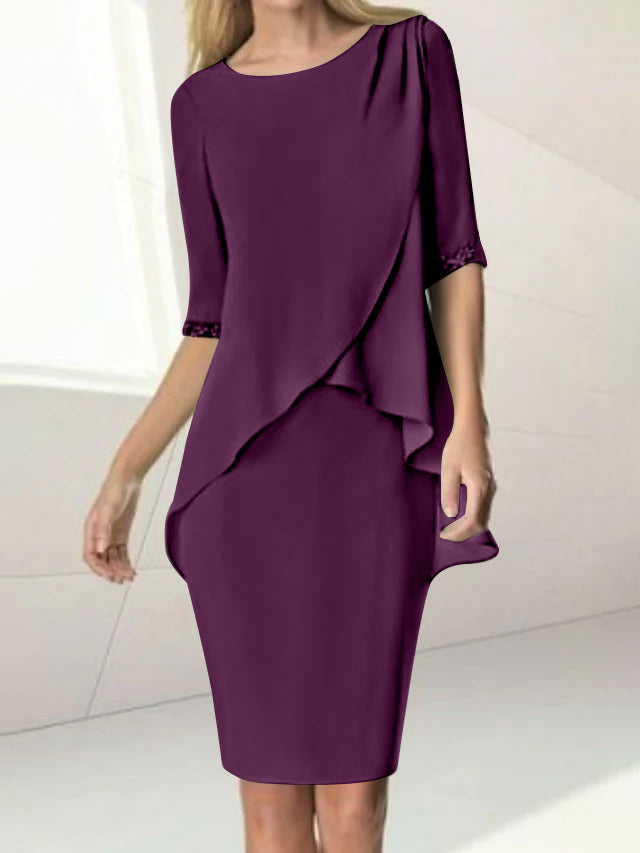 Knee-Length Beaded Sheath Dress with Ruching for the Mother of the Bride