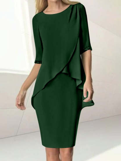 Knee-Length Beaded Sheath Dress with Ruching for the Mother of the Bride