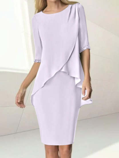 Knee-Length Beaded Sheath Dress with Ruching for the Mother of the Bride