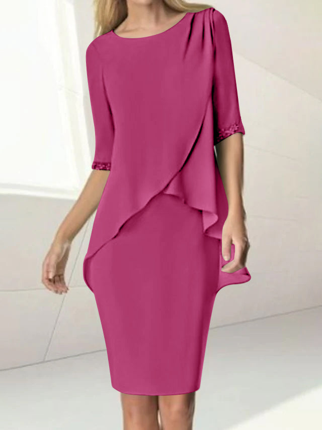 Knee-Length Beaded Sheath Dress with Ruching for the Mother of the Bride